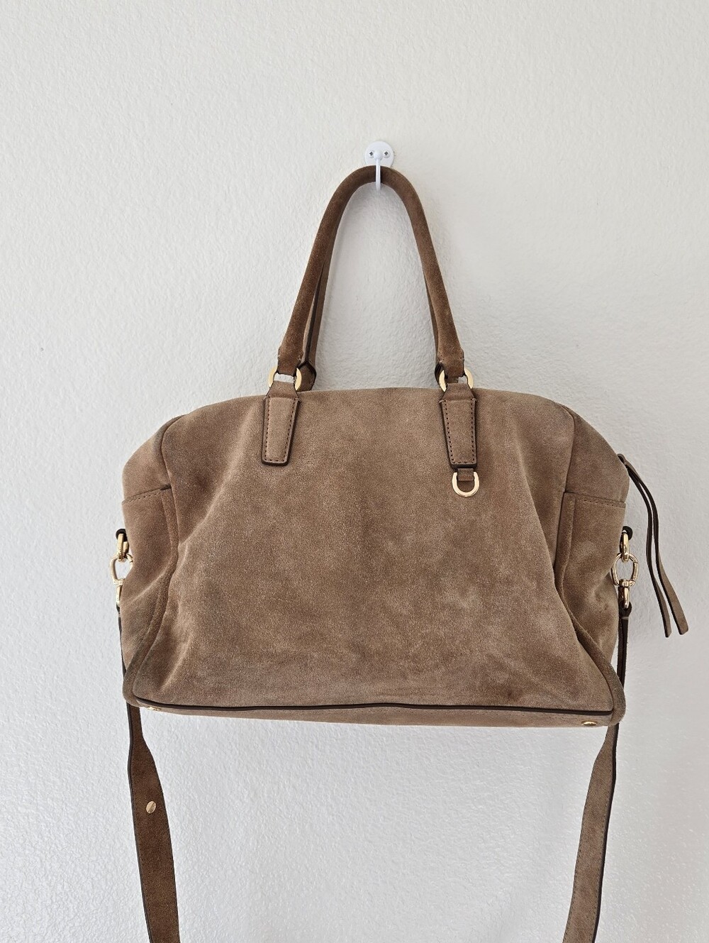 Banana Republic Camel Suede Satchel Large Duffel Purse Shoulder Bag Fall 2016 - Picture 4 of 16